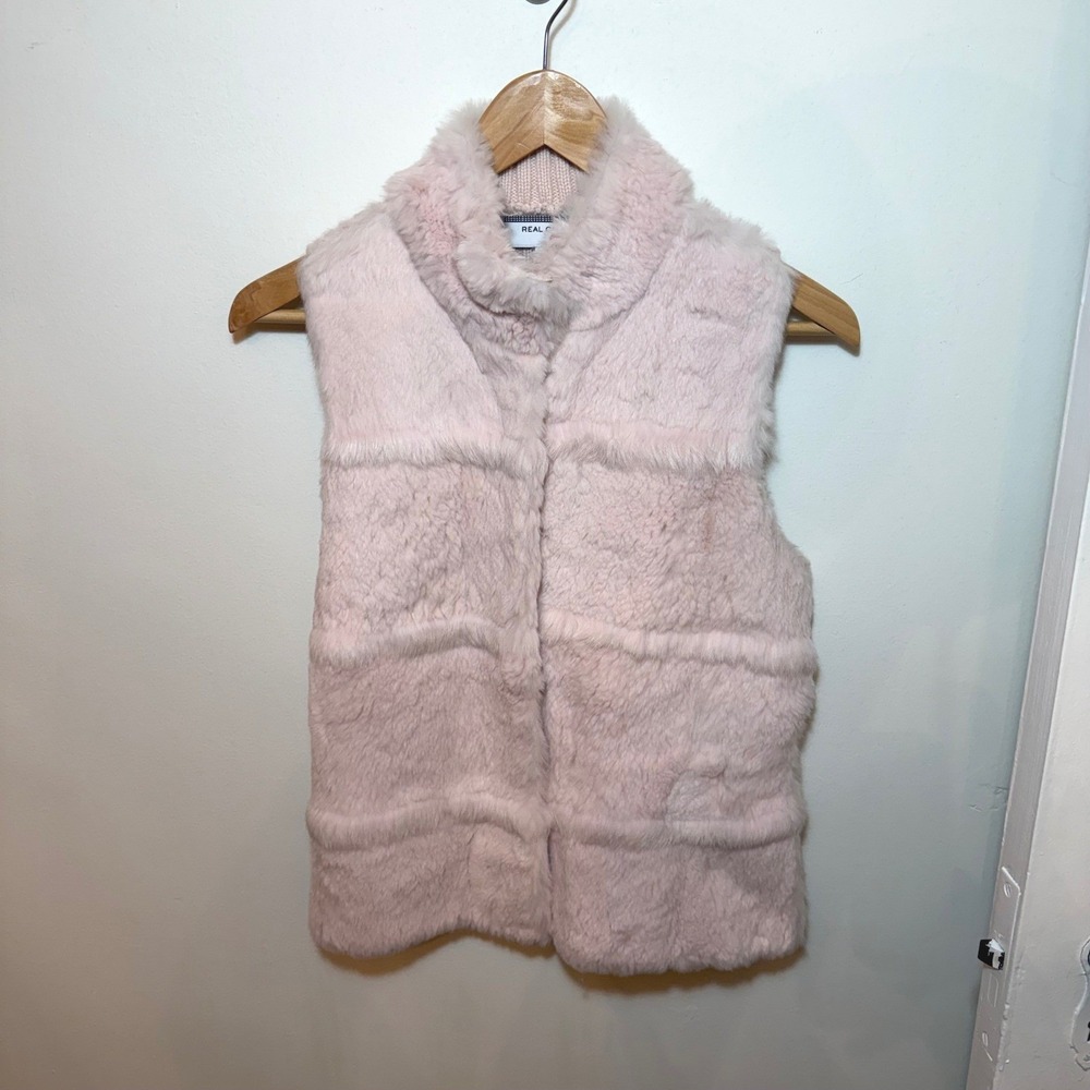Real Clothes Rabbit Fur Vest Womens S Pink Excellent Silk Cashmere mob wife